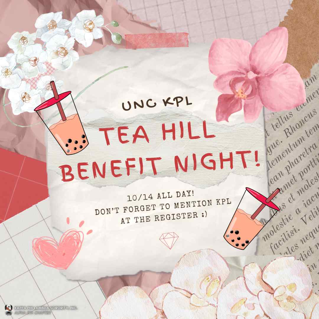 Tea Hill fundraiser flyer with warm tones and beverage imagery