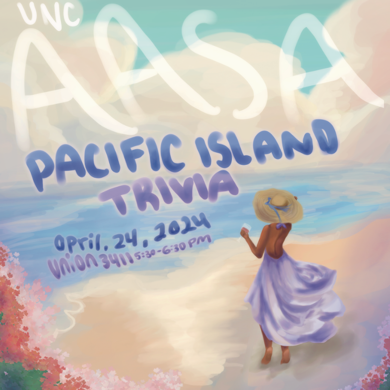 Pacific Island trivia night flyer with tropical colors and patterns