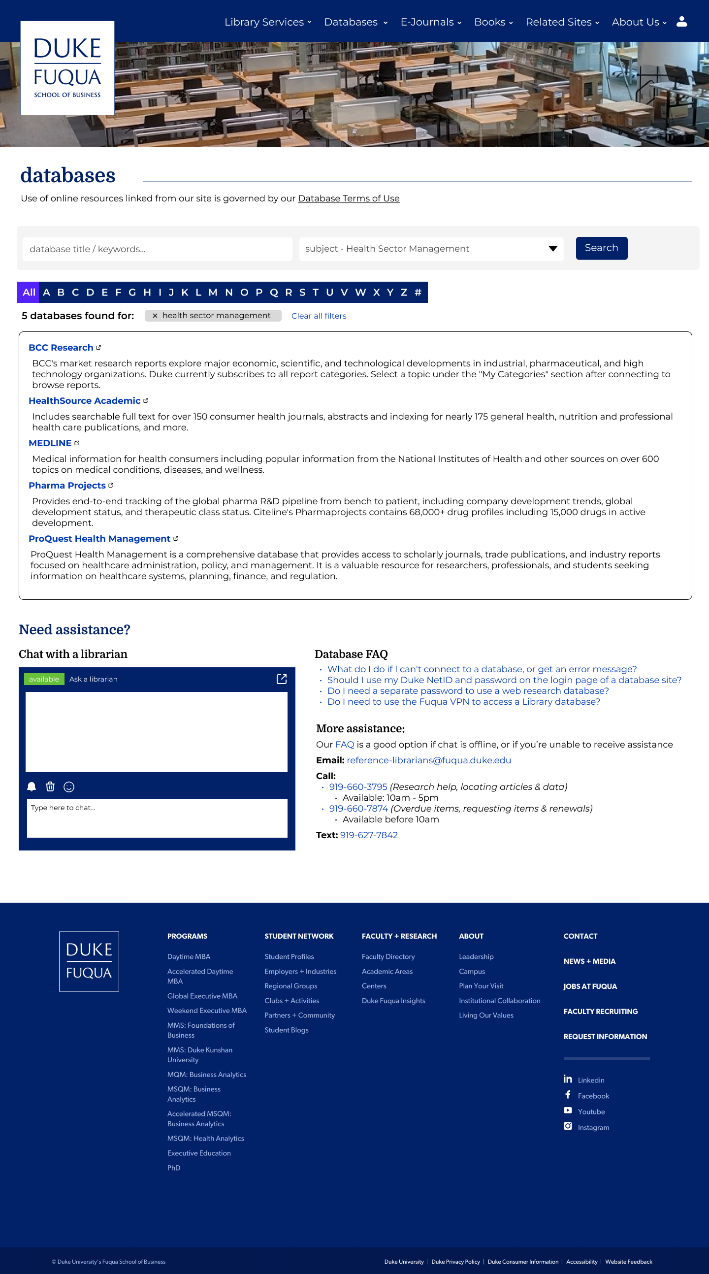 Redesigned databases page